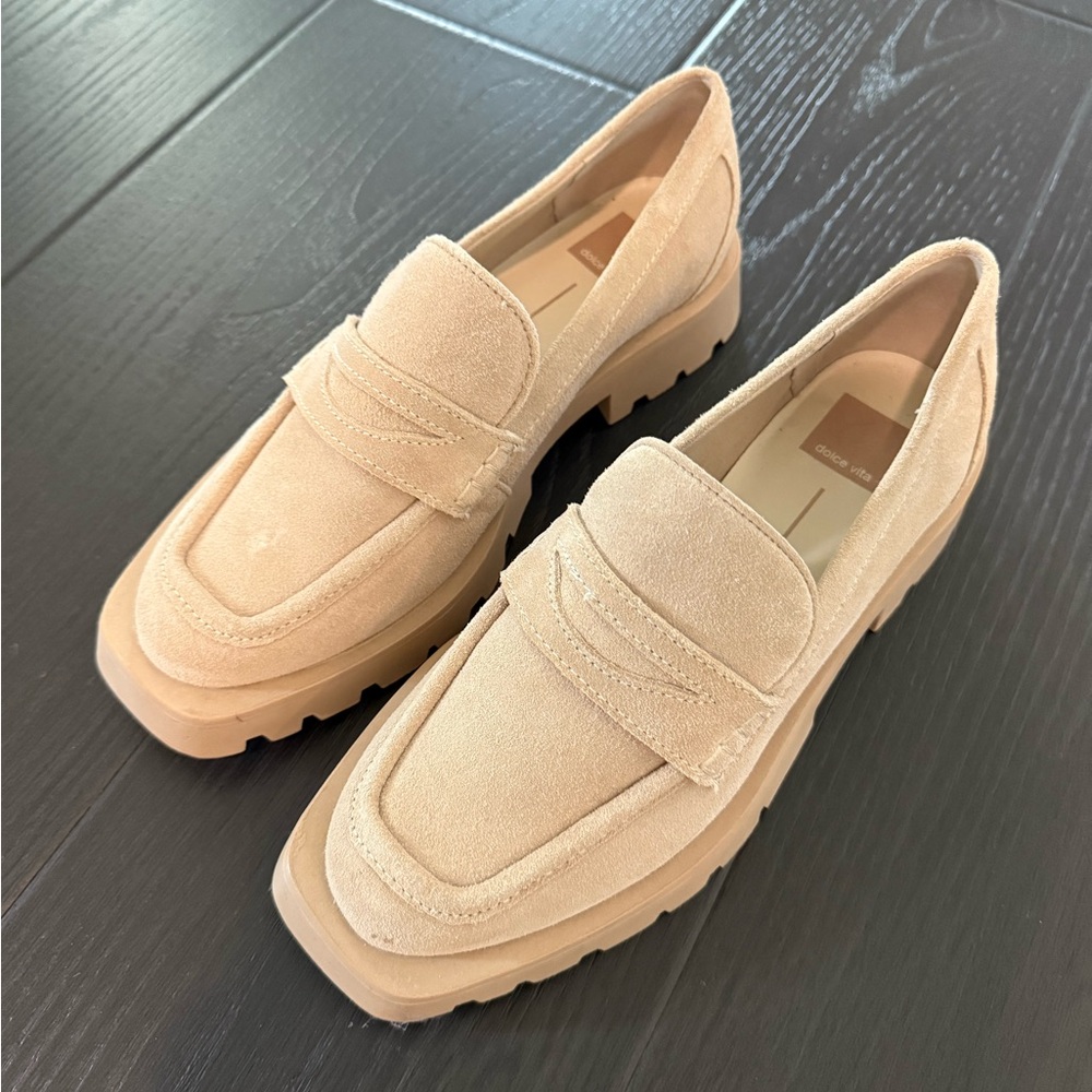 Dolce Vita Tan Suede Penny Loafers with Chunky Sole